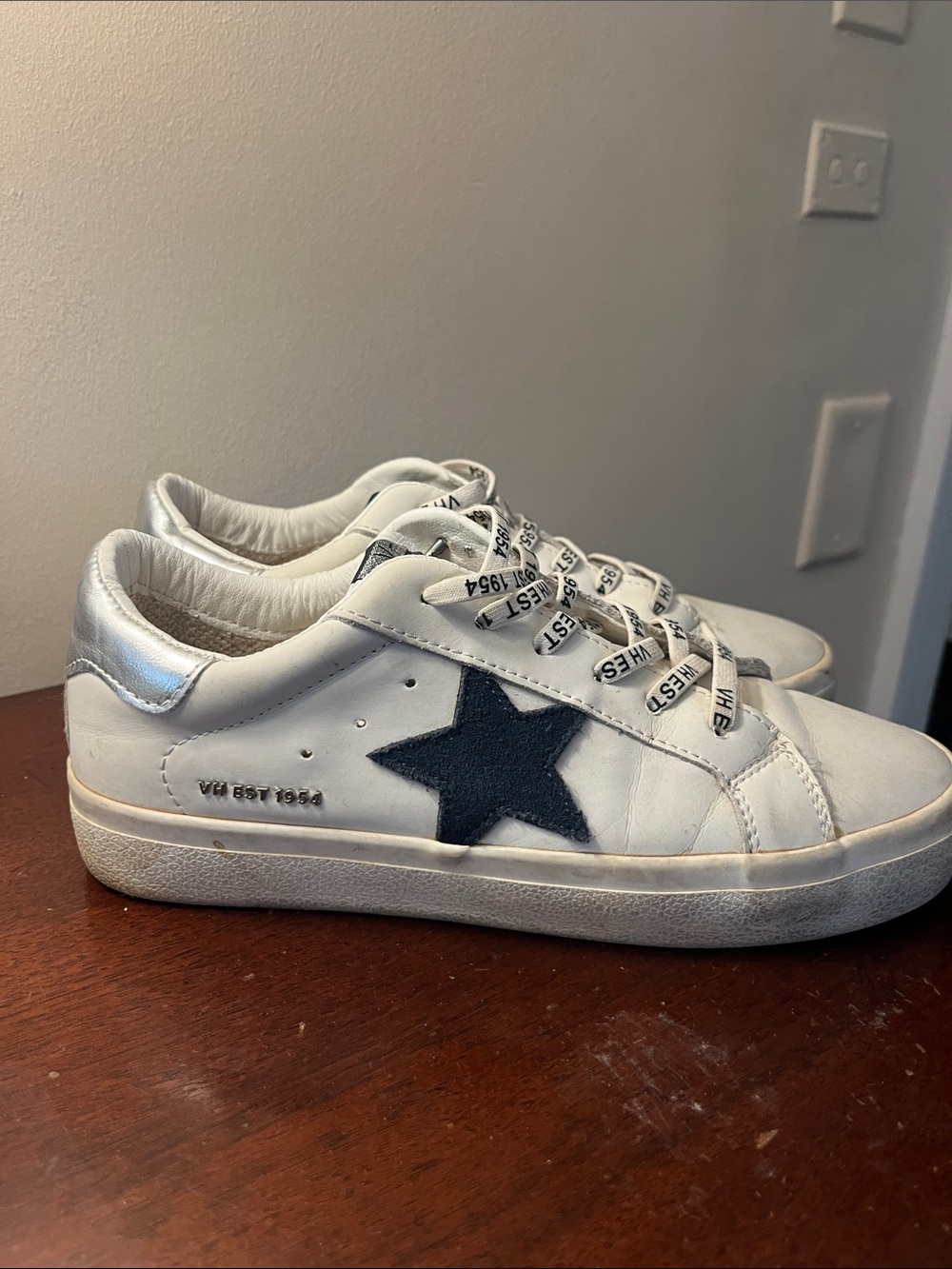 Vintage Havana White Sneakers with Navy Star and Silver Heel Tab